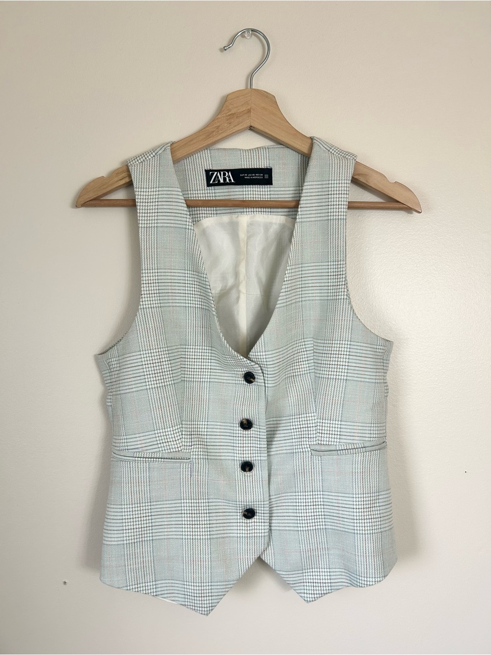 ZARA Pastel Green Plaid Tailored Waistcoat Vest